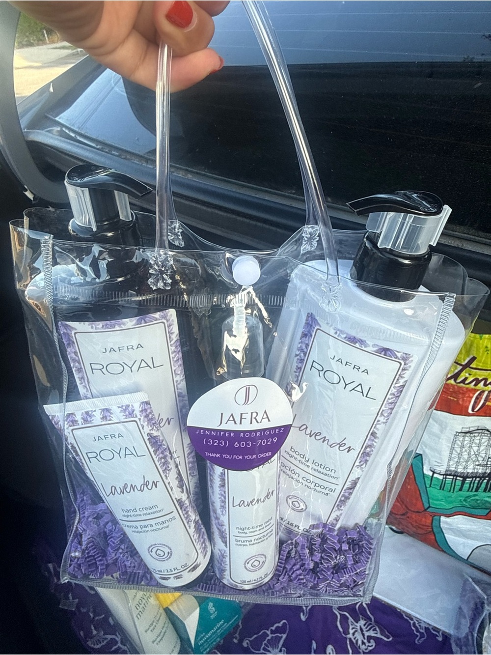 JAFRA Royal Lavender Bath & Body Trio in Clear Tote - Purple and White